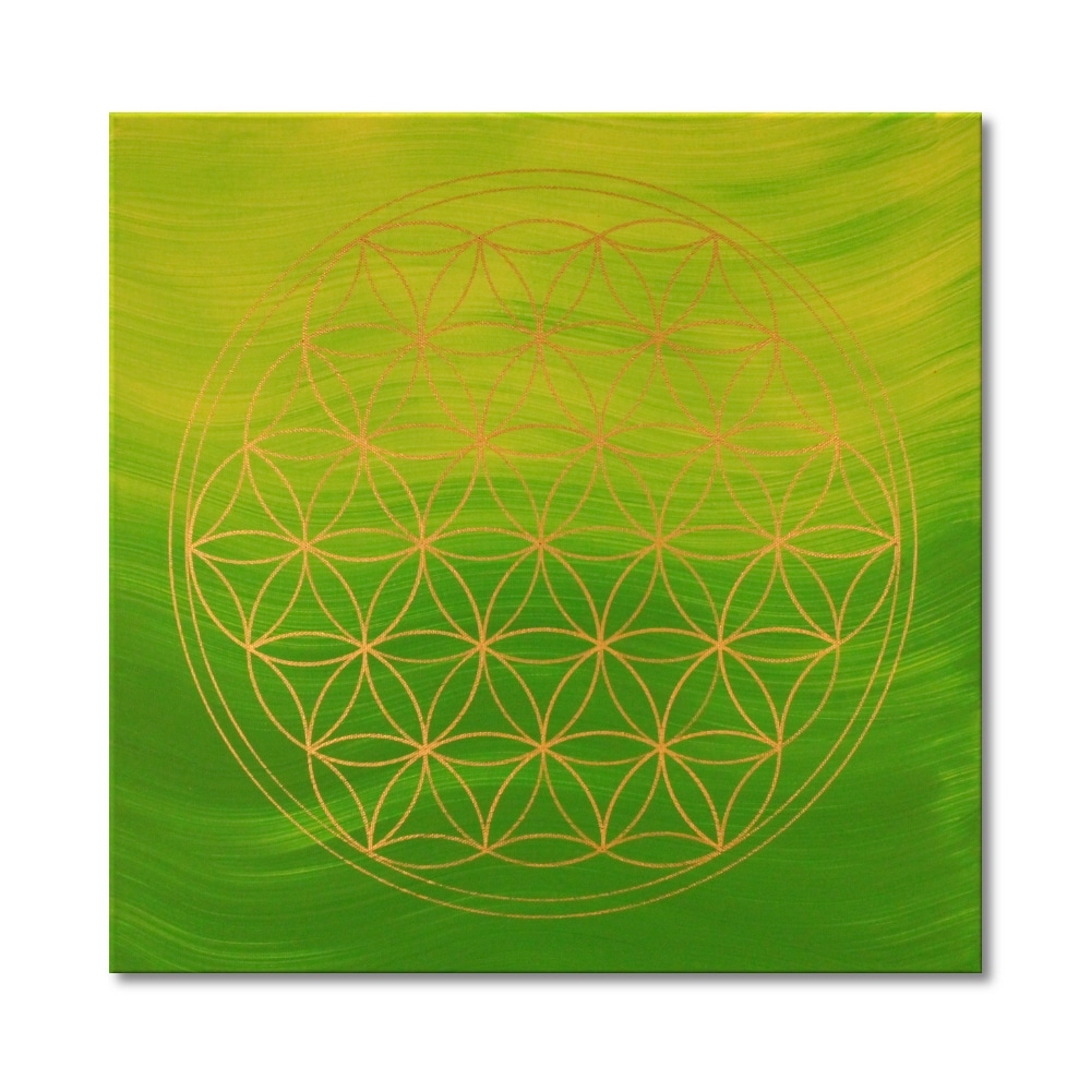 Leinwandbild Blume des Lebens Frühjahr in Gold ab Größe 30cm x 30cm - Energiebild handgemalt