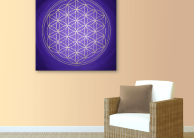 Wandbild Blume des Lebens Gold und violett