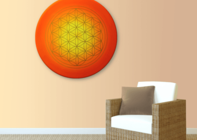 Wandbild Energiebild Blume des Lebens Sonnenuntergang gold rot gelb_apricot