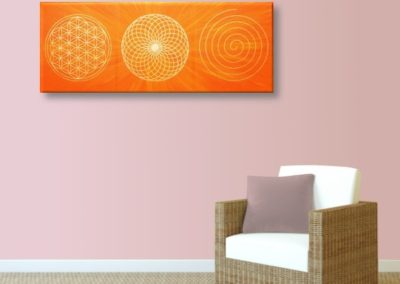 Wandbild Energiebild Energiebahnen Spirale Blume des Lebens gold orange_altrosa