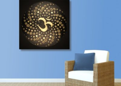 Wandbild Energiebild Mandala Element Luft 24 Karat Blattgold schwarz_hellblau