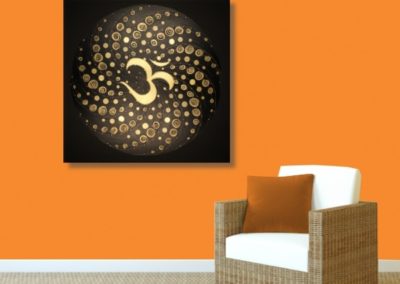 Wandbild Energiebild Mandala Element Luft 24 Karat Blattgold schwarz_orange
