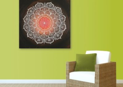 Wandbild Energiebild Mandala Gabe weiß schwarz_lindgrün