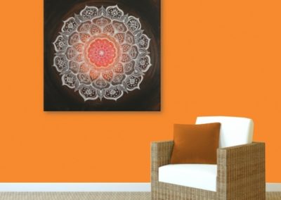 Wandbild Energiebild Mandala Gabe weiß schwarz_orange