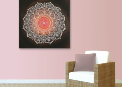 Wandbild Energiebild Mandala Gabe weiß schwarz_rosa