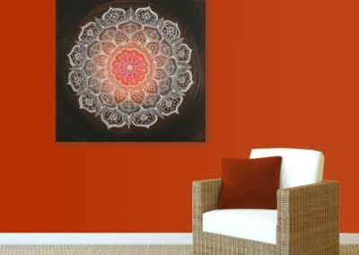 Wandbild Energiebild Mandala Gabe weiß schwarz_rot