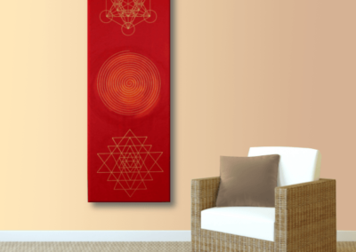 Wandbild Energiebild Weisheit und Wohlstand Sri Yantra Gold Spirale_apricot
