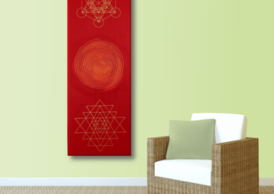 Wandbild Energiebild Weisheit und Wohlstand Sri Yantra Gold Spirale_lindgrün