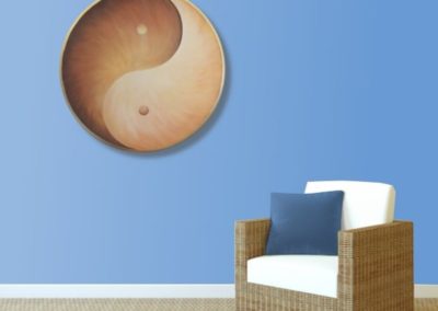 Wandbild Energiebild Yin Yang Erde brauns gold_hellblau