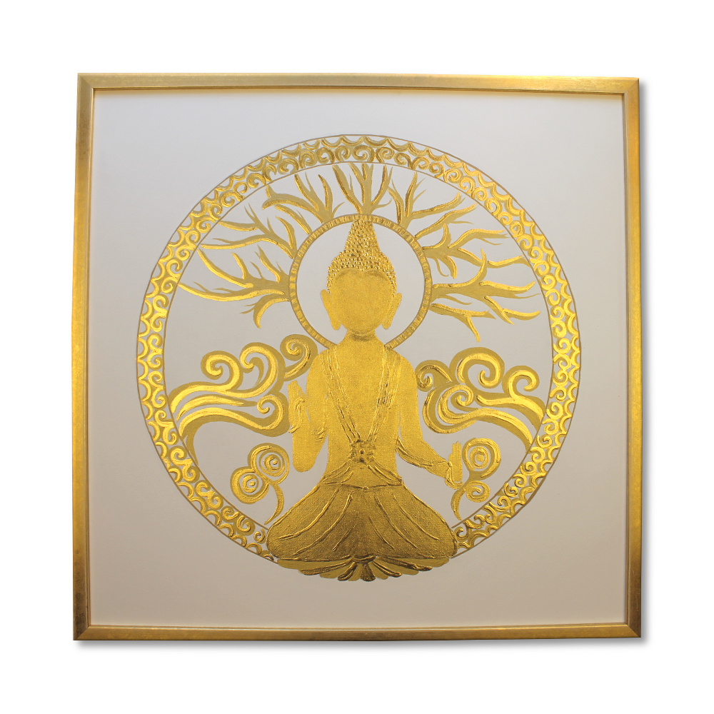 Wandbild Gold Buddha ab Größe 50cm x 50cm - 24 Karat Gold Wandbild handgefertigt_Frontal