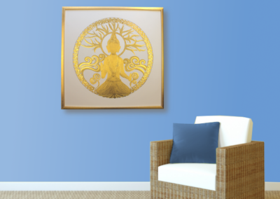 Wandbild Gold Buddha ab Größe 50cm x 50cm - 24 Karat Gold Wandbild handgefertigt_hellblau