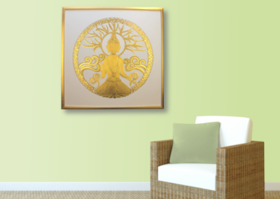Wandbild Gold Buddha ab Größe 50cm x 50cm - 24 Karat Gold Wandbild handgefertigt_lindgrün