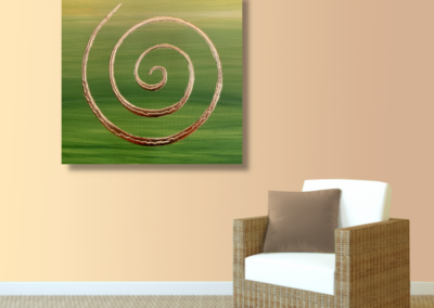 Wandbild 3D Spirale grün 24 Karat Blattgold_apricot