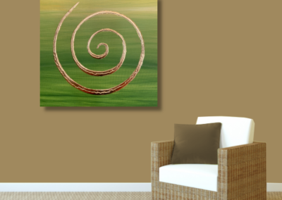 Wandbild 3D Spirale grün 24 Karat Blattgold_braun