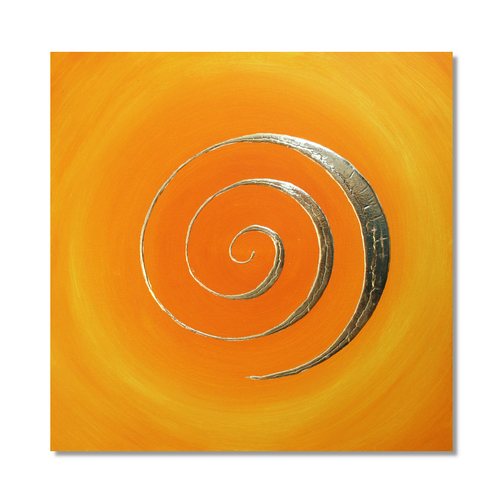 Wandbild 3D Spirale orange 24 Karat Blattgold_Frontallbild