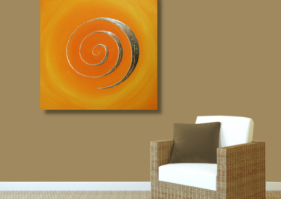 Wandbild 3D Spirale orange 24 Karat Blattgold_braun