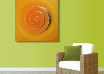 Wandbild 3D Spirale orange 24 Karat Blattgold_lindgrün