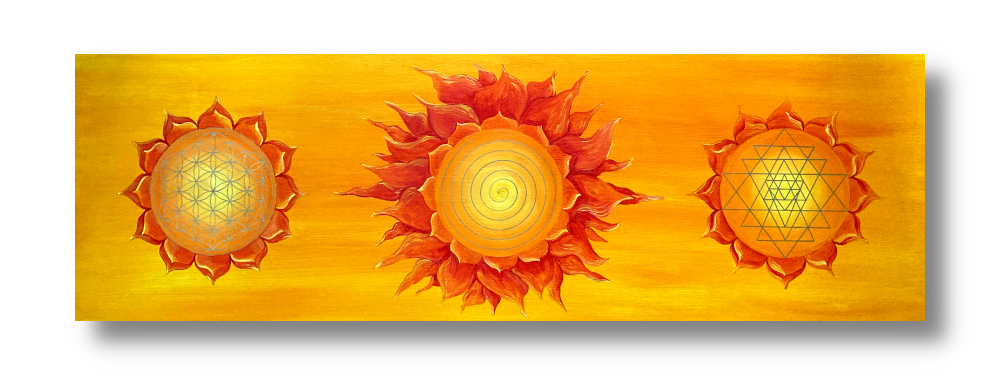Wandbild Power of Symbols 2 Blume des Lebens Spirale Sri Yantra Gold_Frontalbild